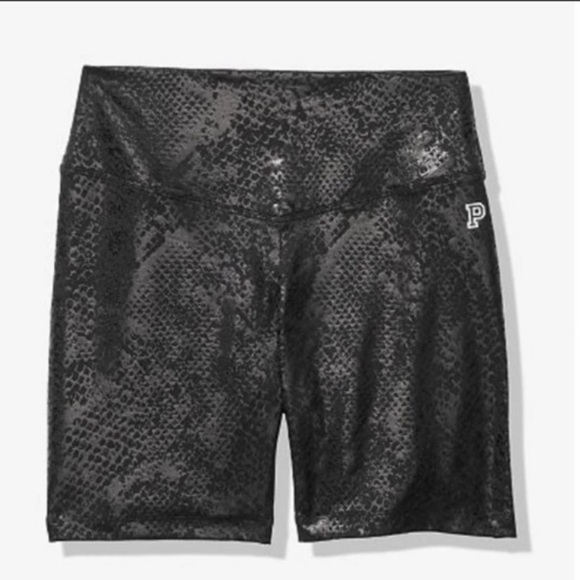 NWT Pink Victoria’s Secret black tonal snakeskin biker shorts high waisted small - Picture 7 of 7